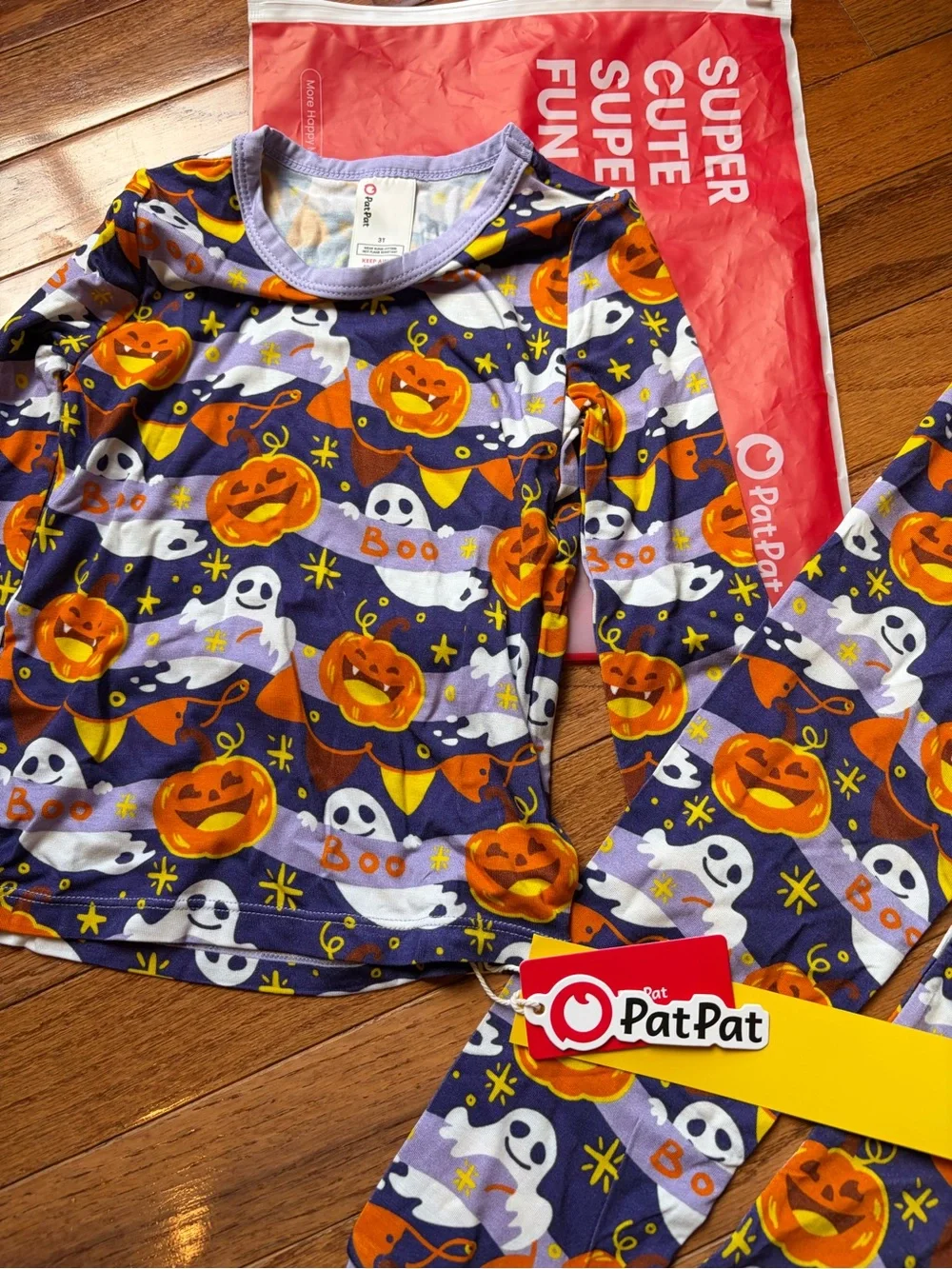 PatPat Purple Halloween Pumpkin & Ghost Pajama Set
